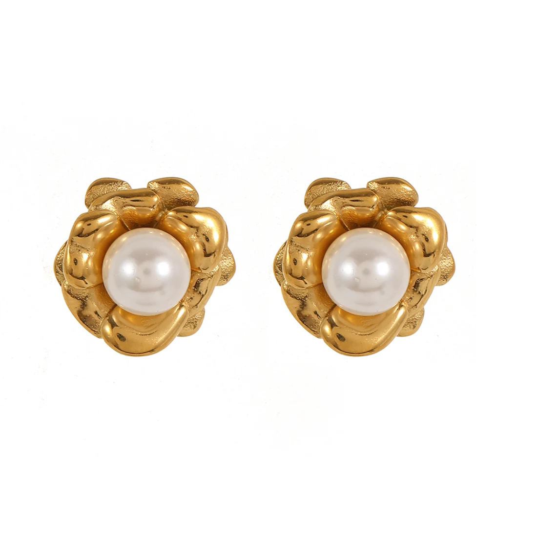 Gold-tone pearl-detail stud earrings from the selected catalog